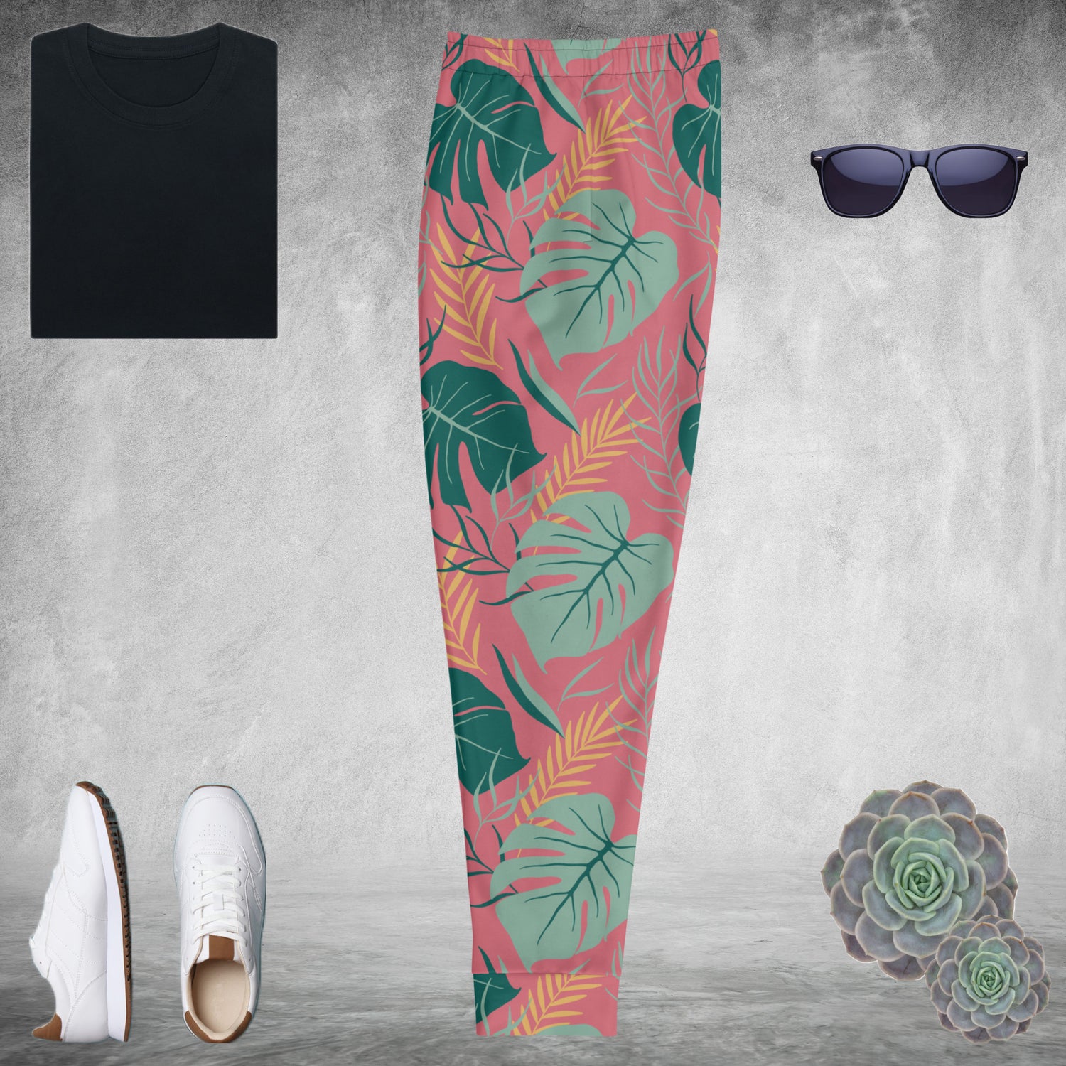 Pink Tropical Leaves Men's Joggers | DEEAREST LTD