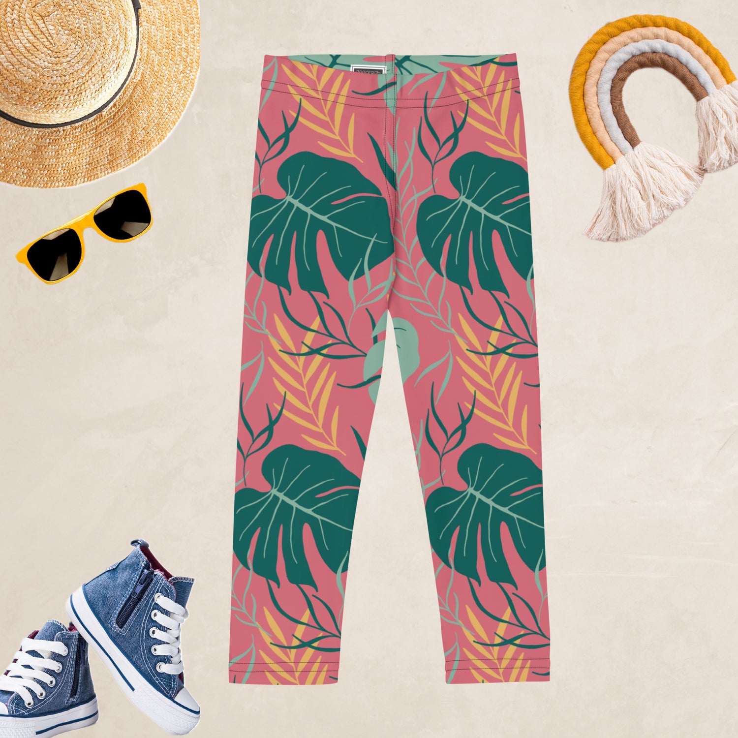 Pink Tropical Leaves Kids and Youth Leggings | DEEAREST LTD