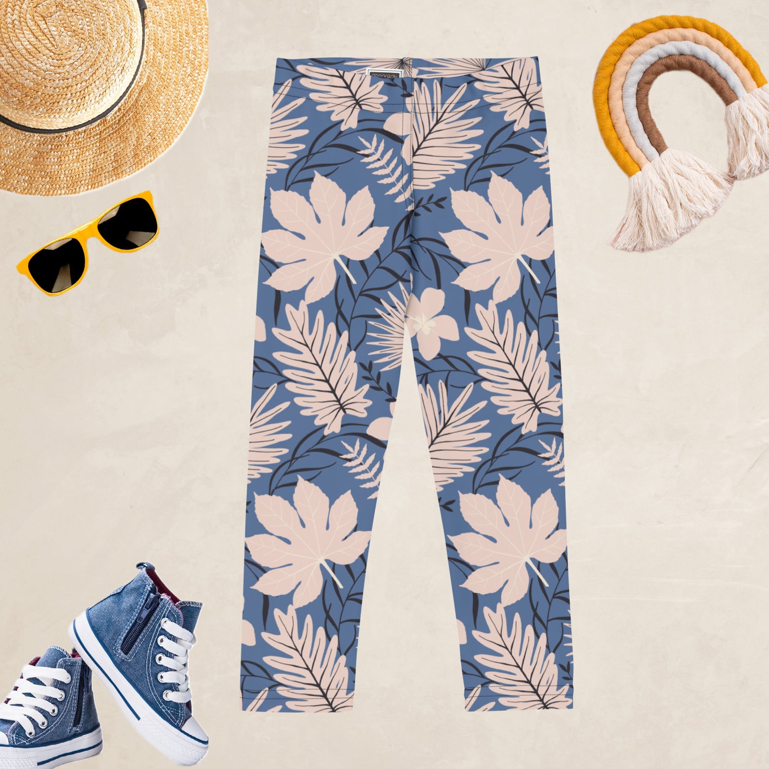 Blue Tropical Flower Kids and Youth Leggings | DEEAREST LTD