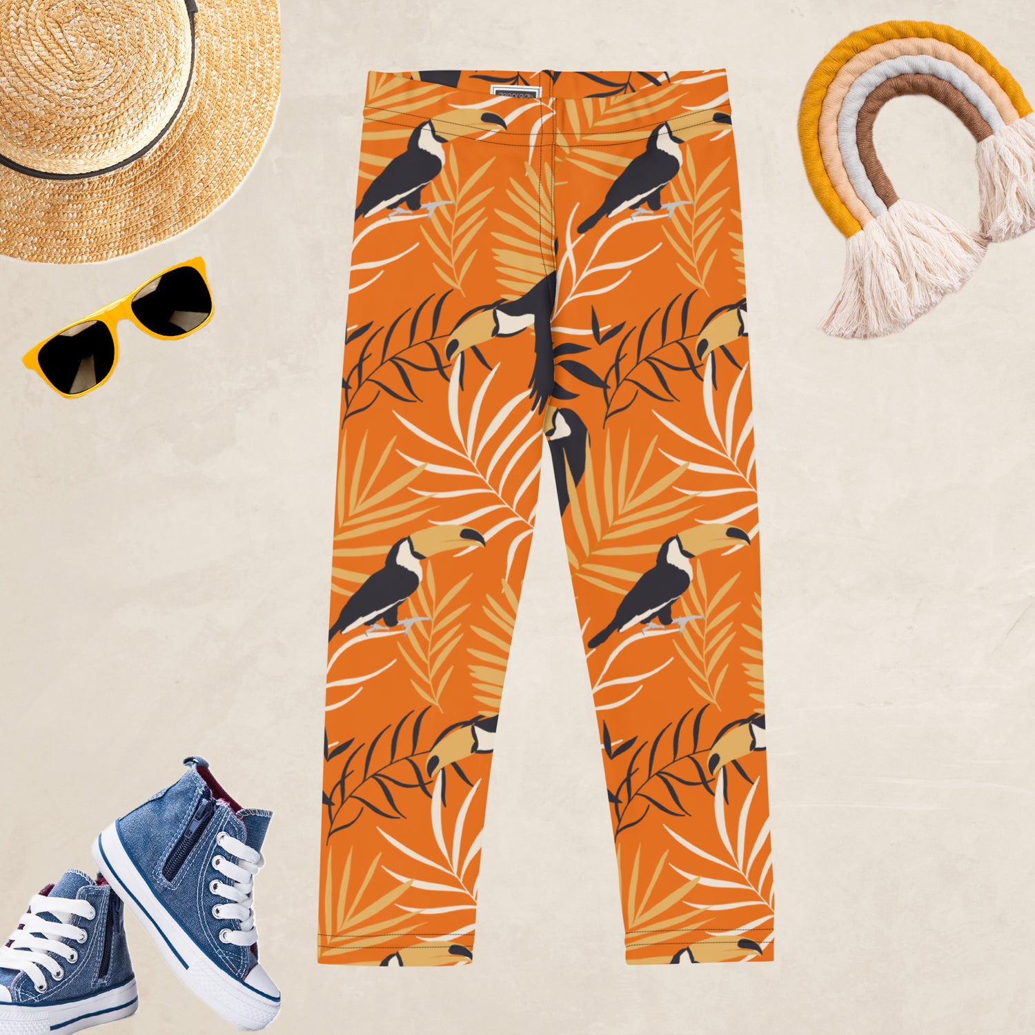 Orange Tropical Toucan Kids and Youth Leggings | DEEAREST LTD