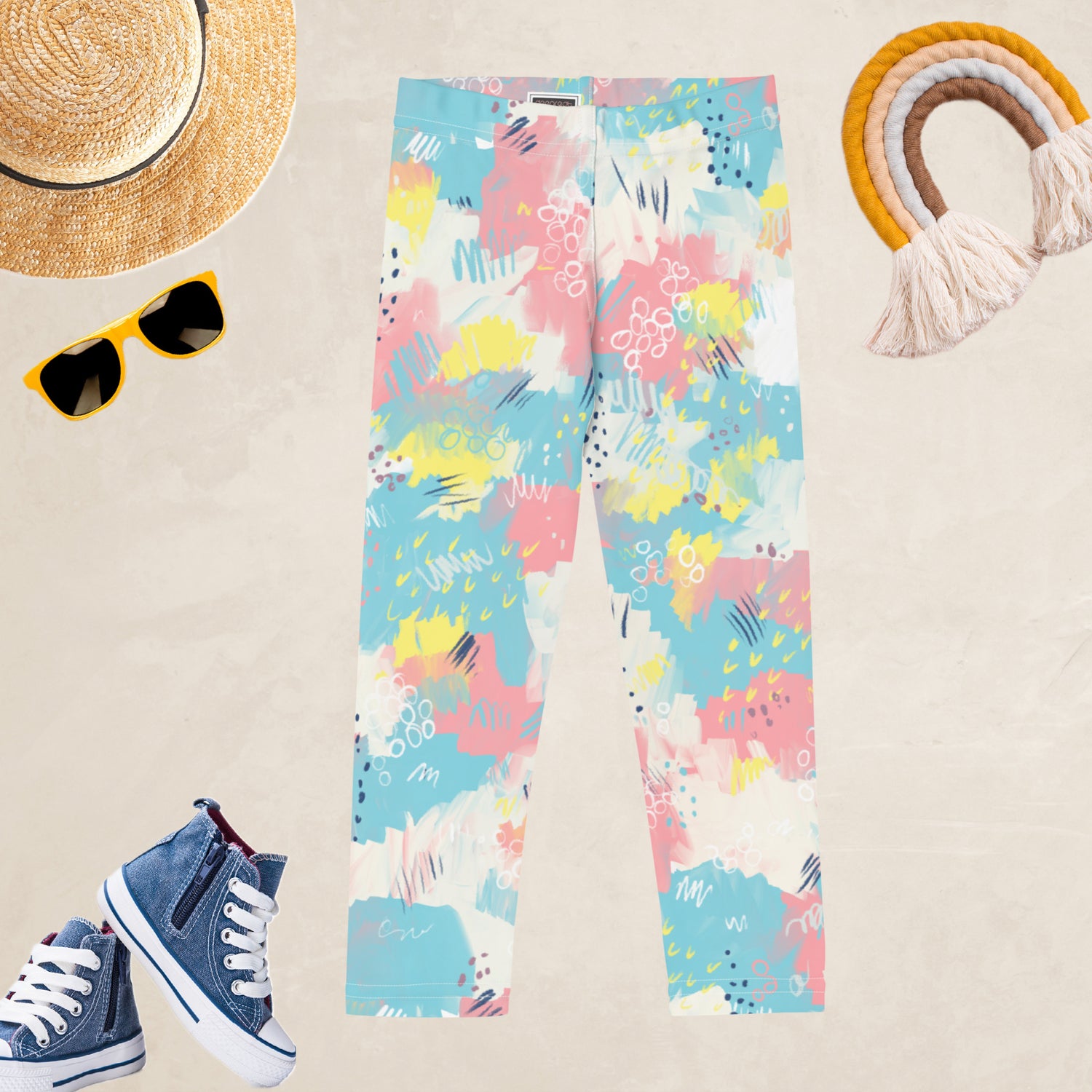 Pink and Blue Line Art Kids and Youth Leggings | DEEAREST LTD