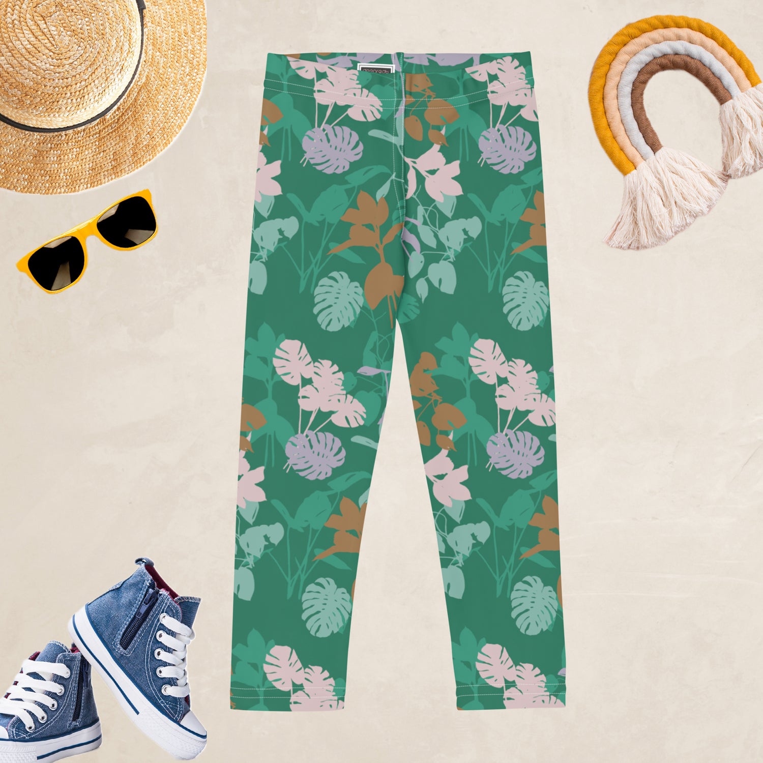 Green Blossom Kids and Youth Leggings | DEEAREST LTD