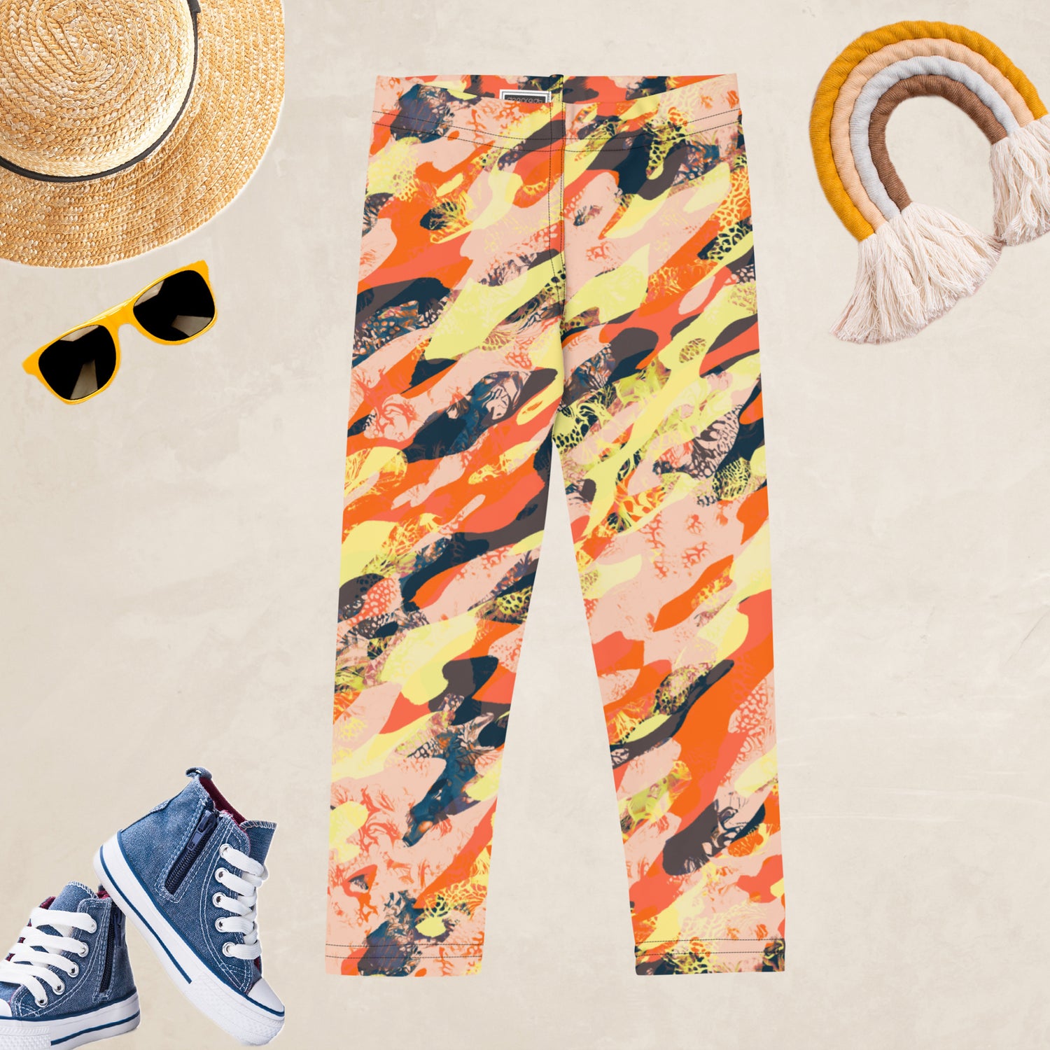 Orange Camouflage Kids and Youth Leggings | DEEAREST LTD