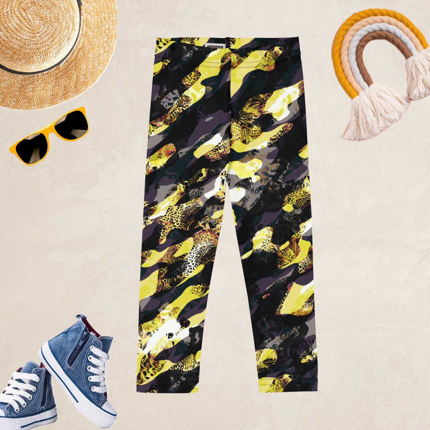 Yellow Camouflage Kids and Youth Leggings | DEEAREST LTD