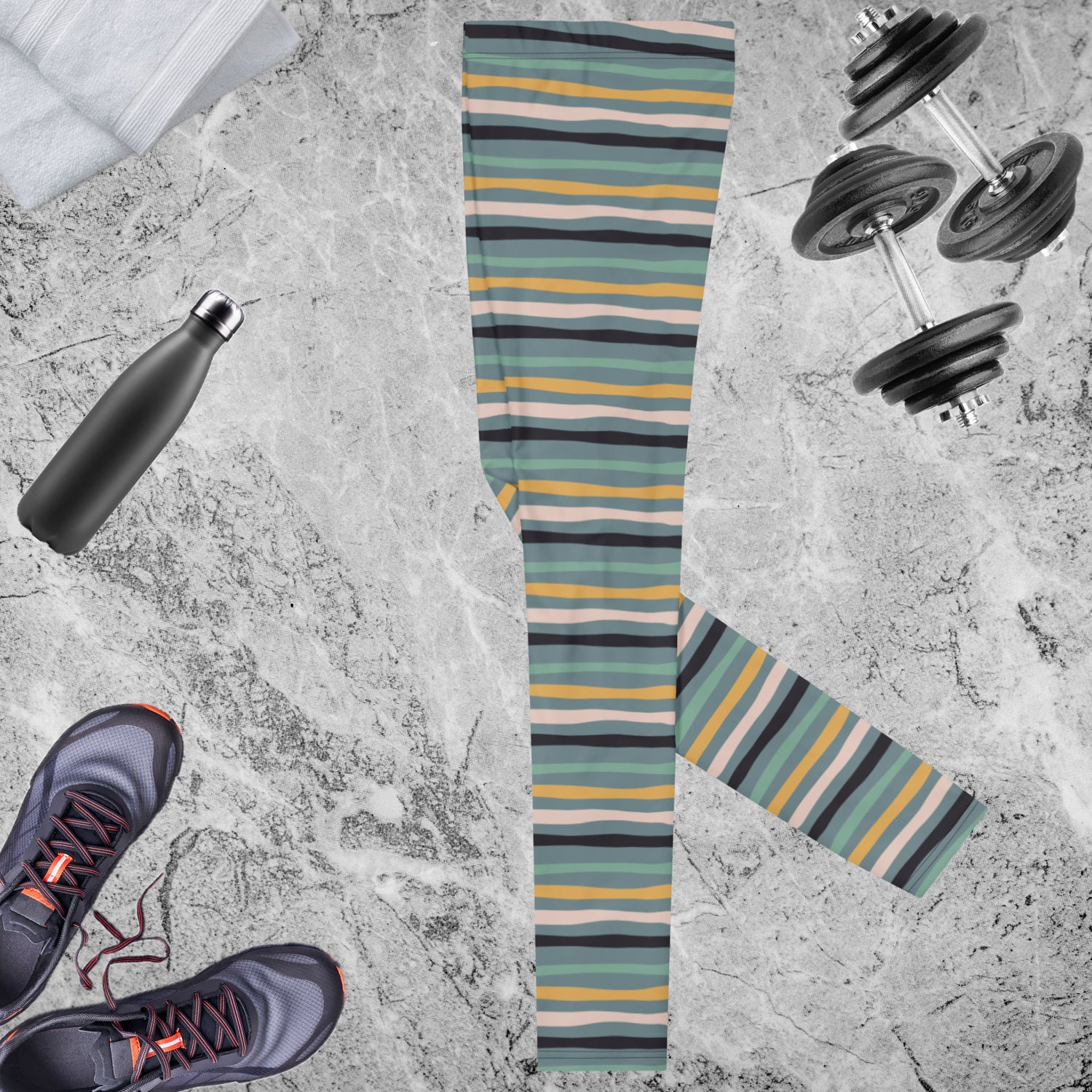 Green Tropical Stripes Men's Leggings | DEEAREST LTD