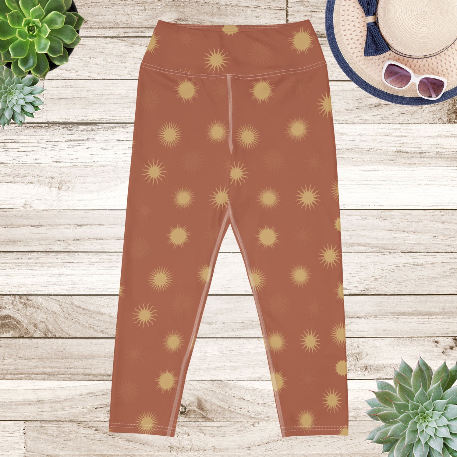 Brown Sun Yoga Capri Leggings | DEEAREST LTD