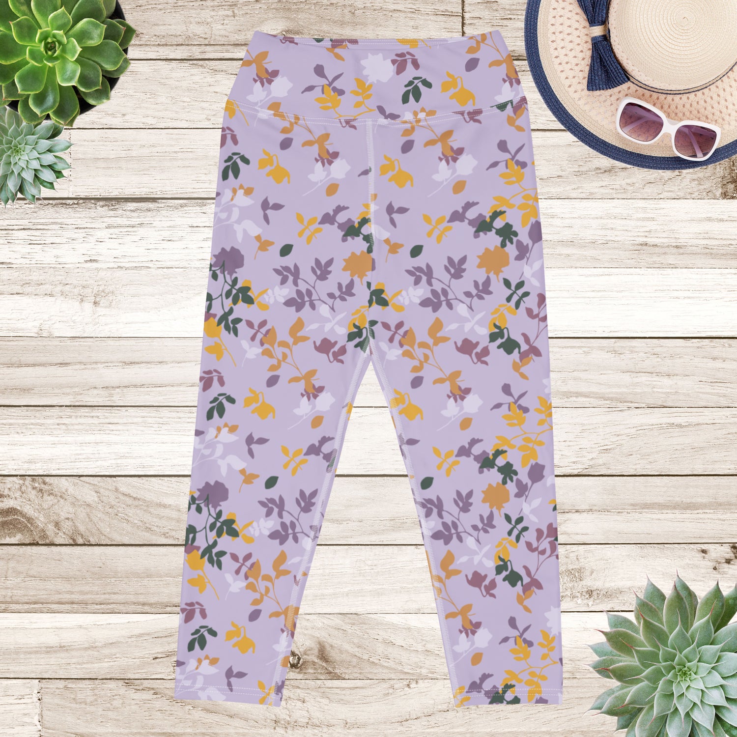 Purple Blossom Yoga Capri Leggings | DEEAREST LTD