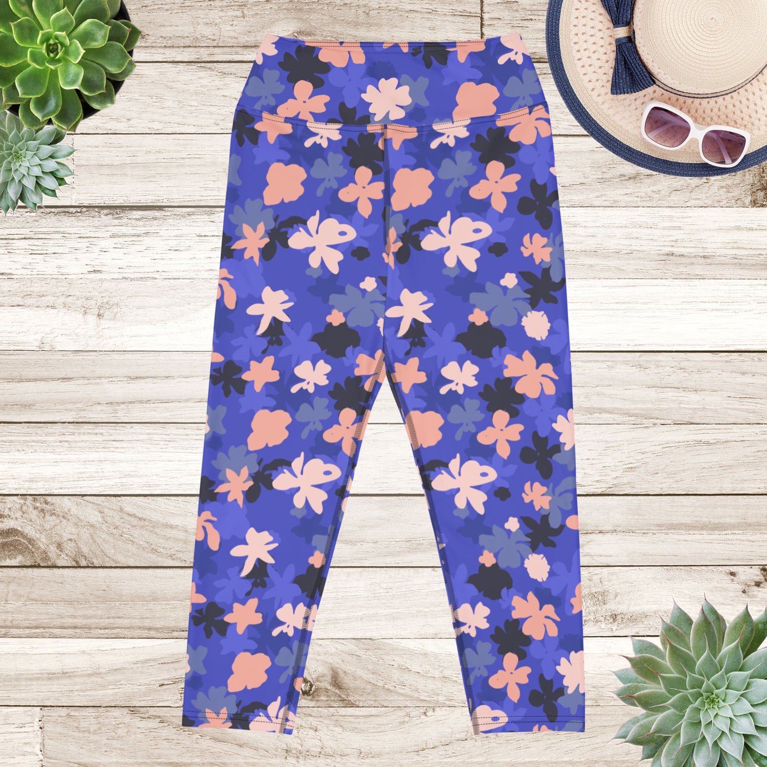 Blue Blossom Yoga Capri Leggings | DEEAREST LTD