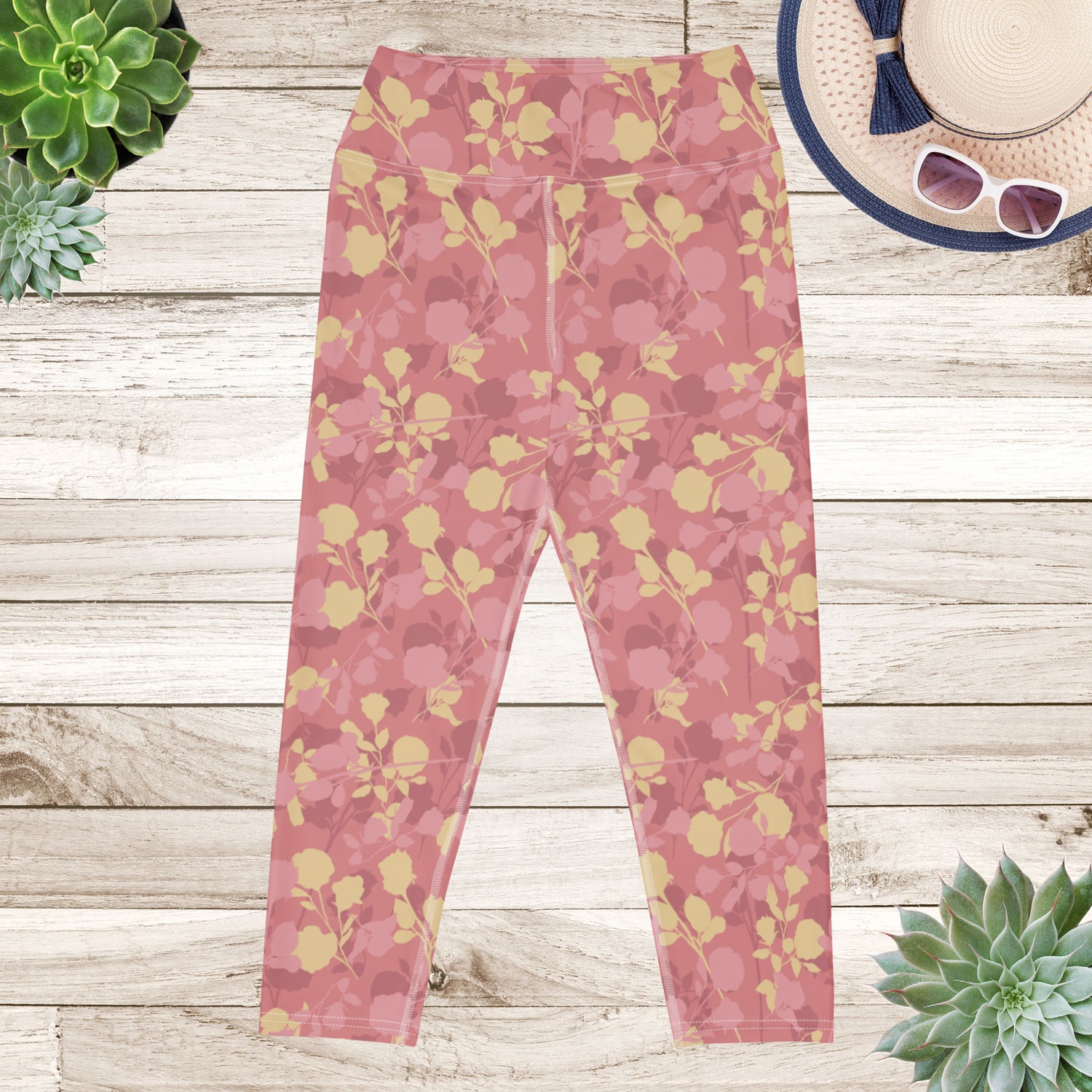 Rosy Blossom Yoga Capri Leggings | DEEAREST LTD