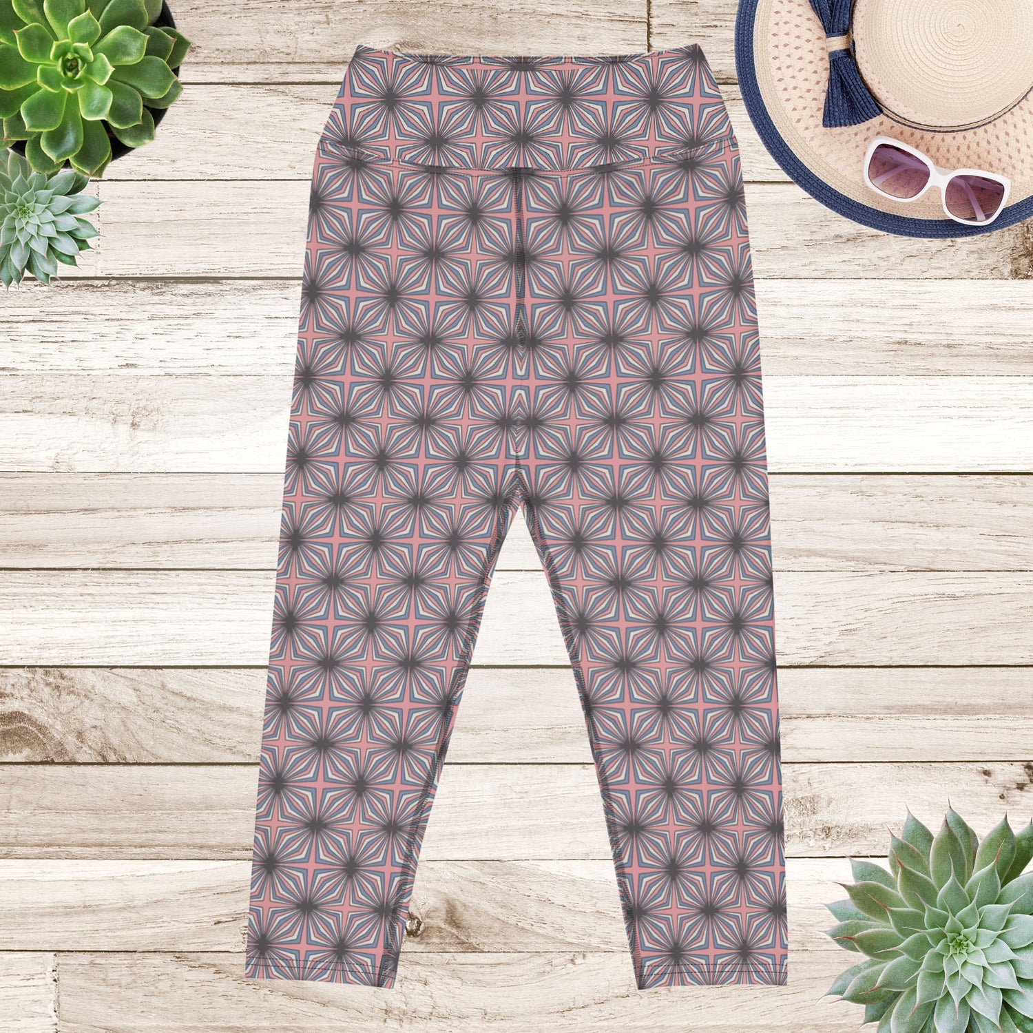 Pink Pottery Yoga Capri Leggings | DEEAREST LTD