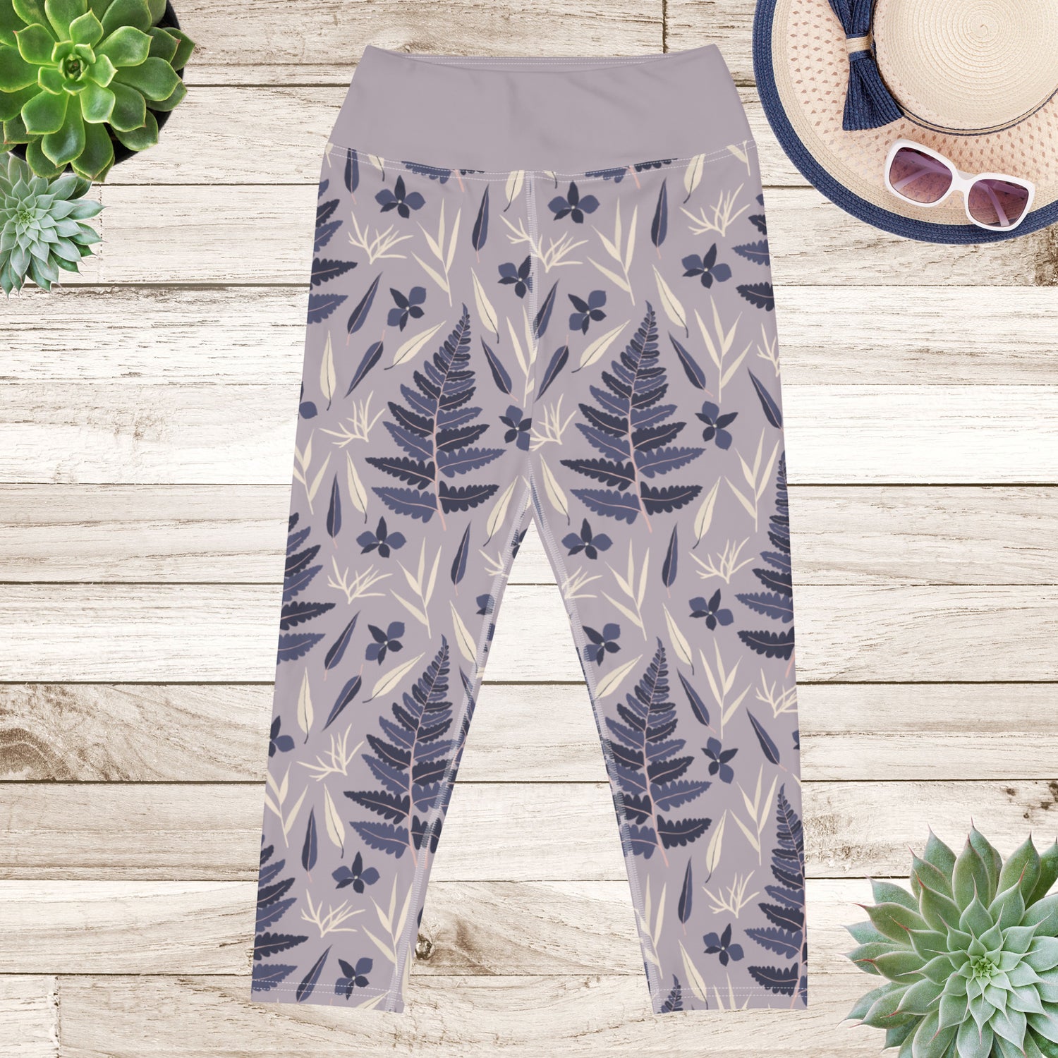 Lilac Fern Yoga Capri Leggings | DEEAREST LTD