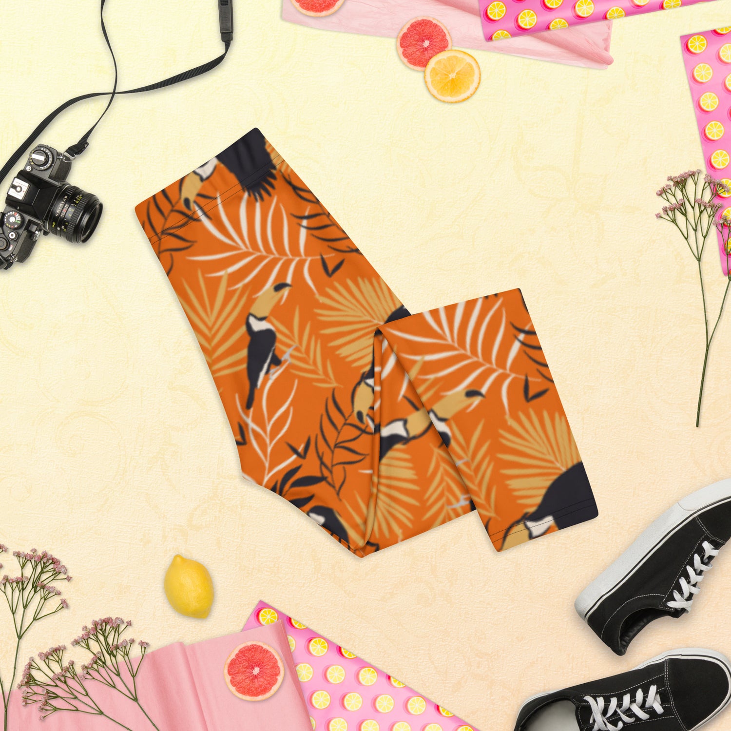 Orange Tropical Toucan Capri Leggings | DEEAREST LTD