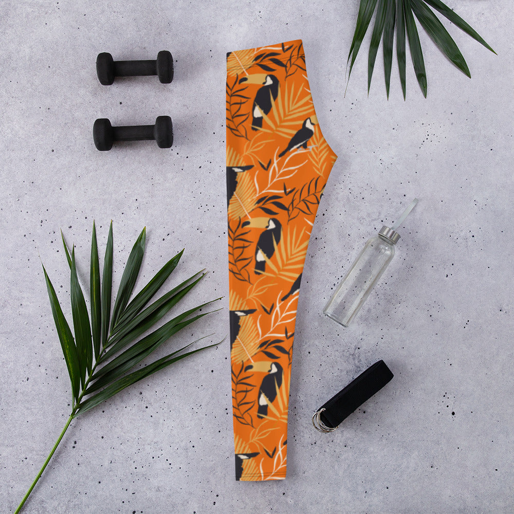 Orange Tropical Toucan Leggings | DEEAREST LTD