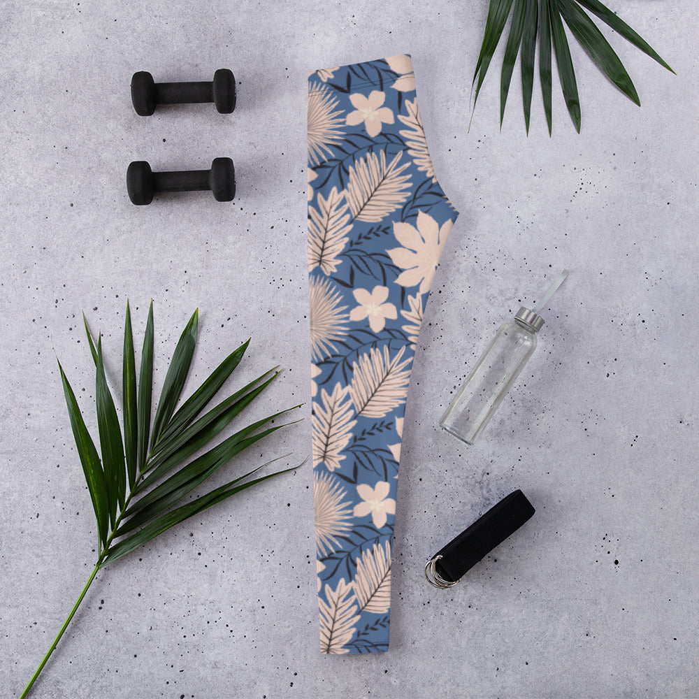 Blue Tropical Flower Leggings | DEEAREST LTD