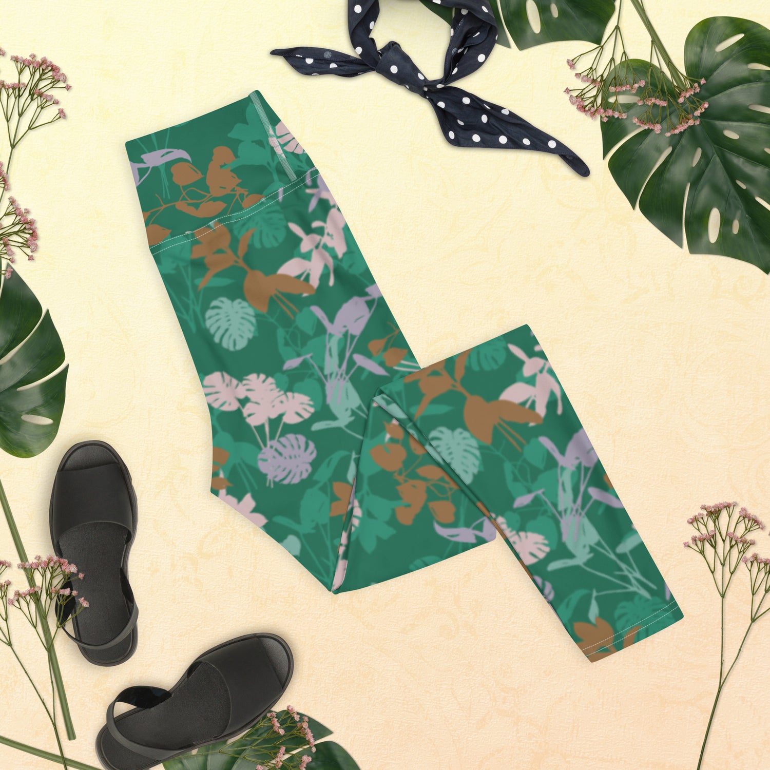 Green Blossom Yoga Leggings | DEEAREST LTD