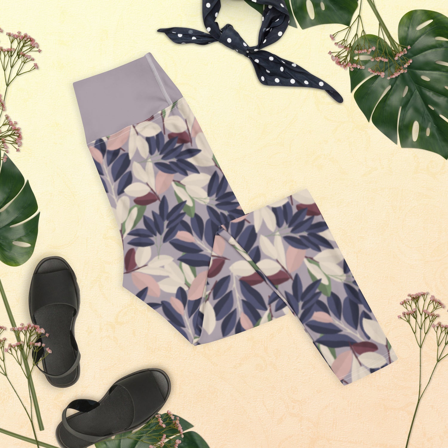 Lilac Leaves Yoga Leggings | DEEAREST LTD