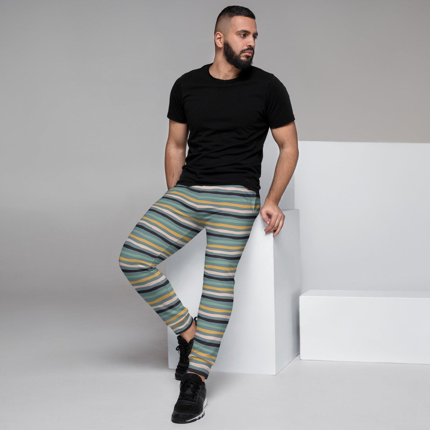 Green Tropical Stripes Men's Joggers | DEEAREST LTD