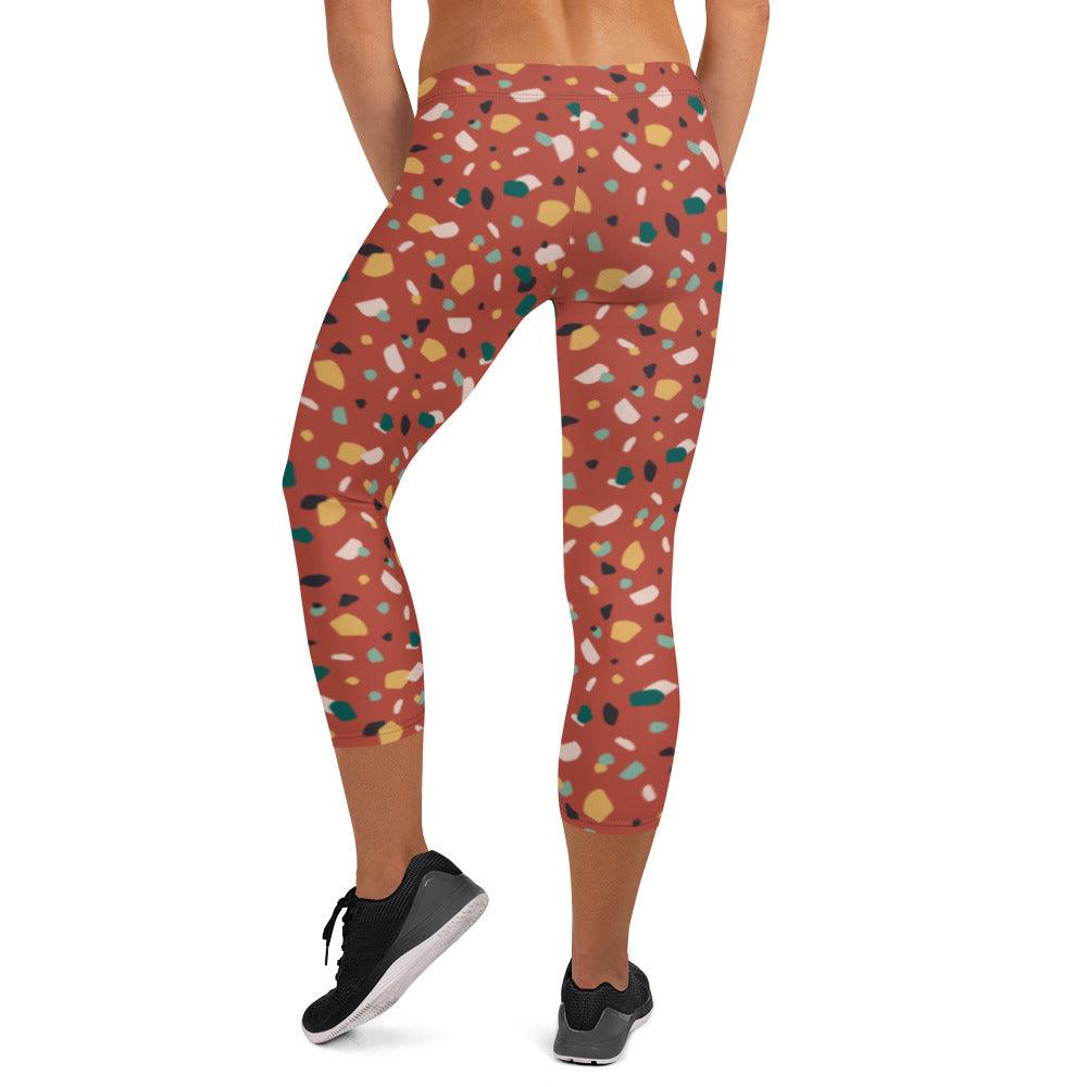 Brown Tropical Pattern Capri Leggings | DEEAREST LTD