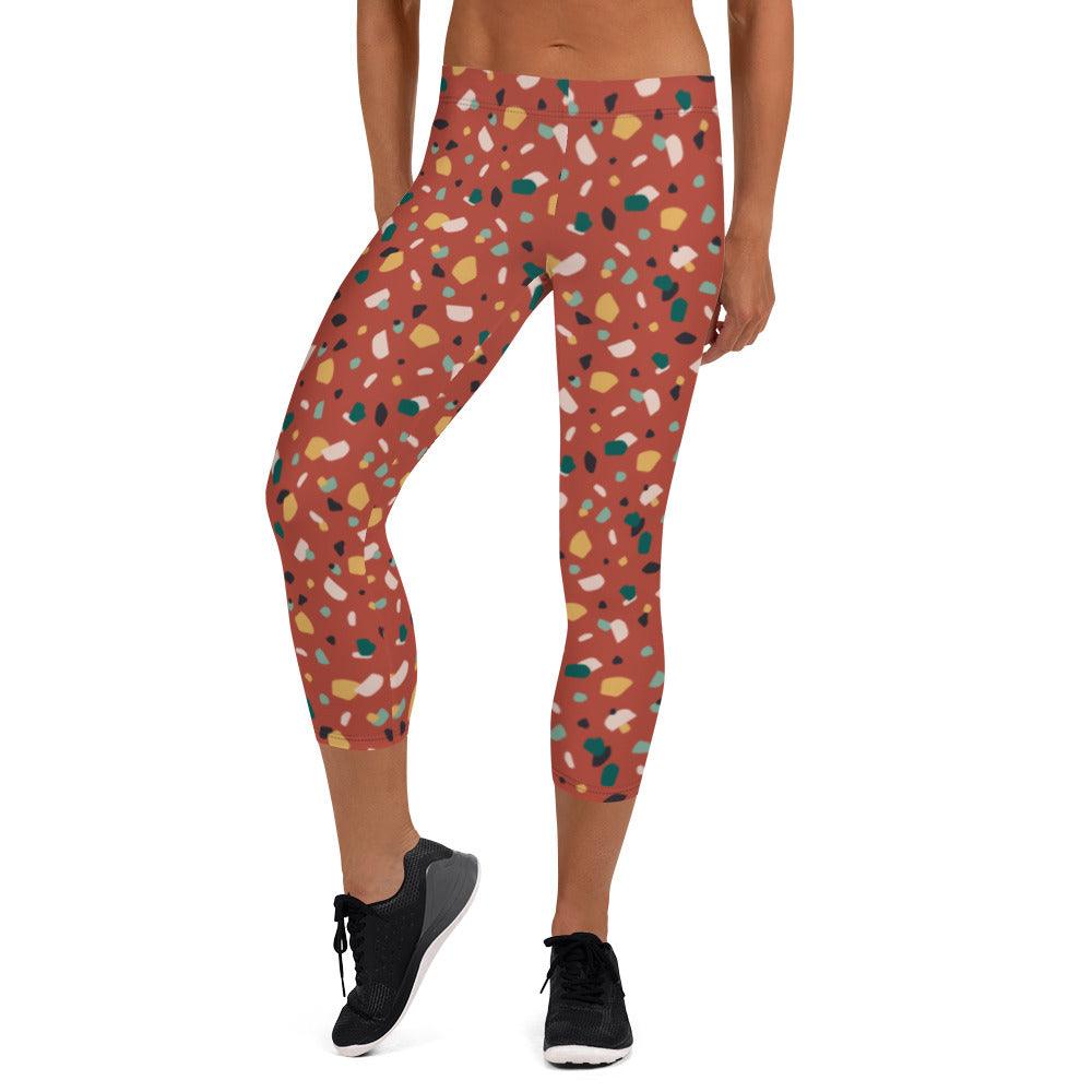 Brown Tropical Pattern Capri Leggings | DEEAREST LTD