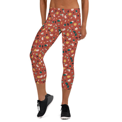 Brown Tropical Pattern Capri Leggings | DEEAREST LTD