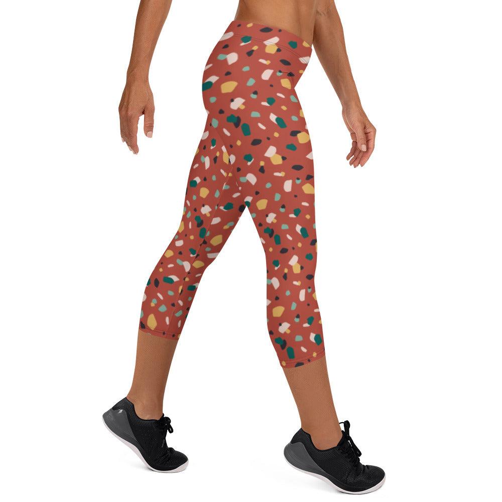 Brown Tropical Pattern Capri Leggings | DEEAREST LTD