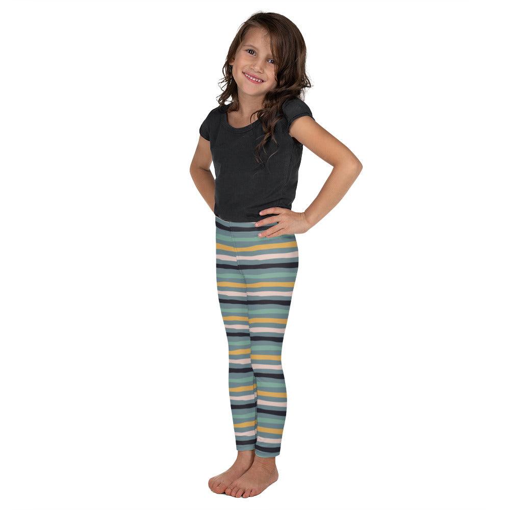 Green Tropical Stripes Kid's Leggings | DEEAREST LTD