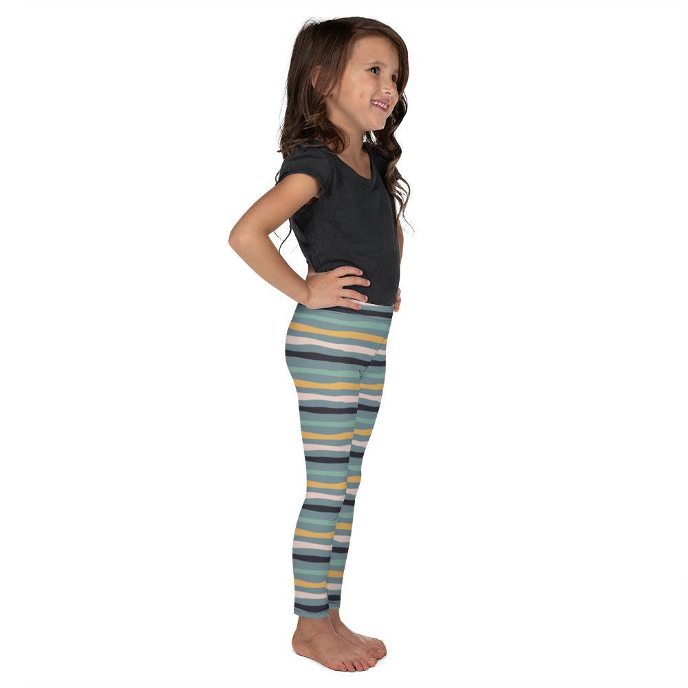 Green Tropical Stripes Kid's Leggings | DEEAREST LTD