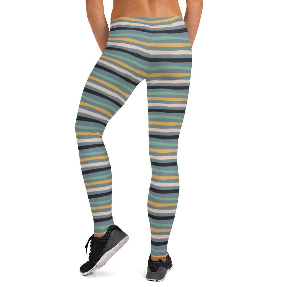 Green Tropical Stripes Leggings | DEEAREST LTD