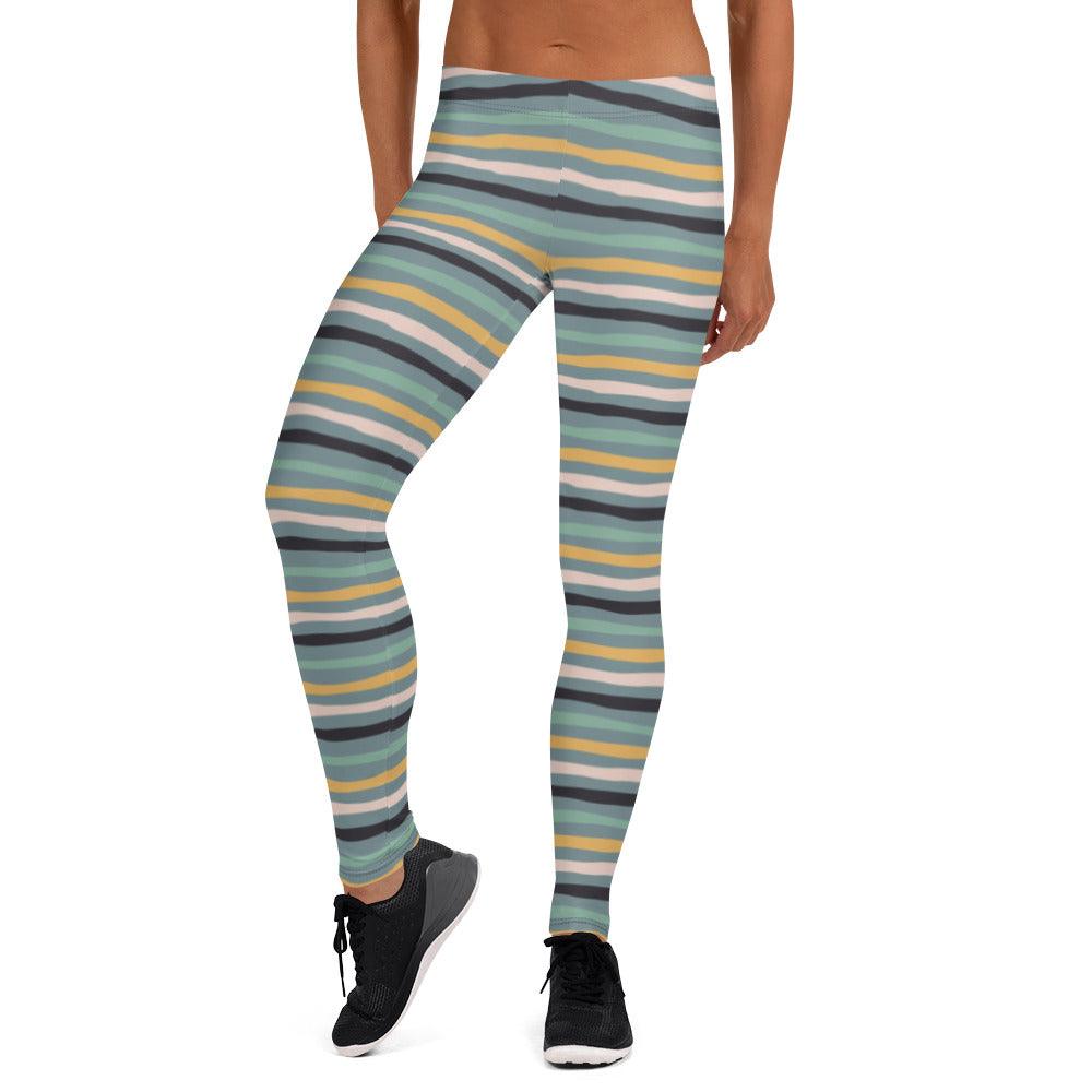 Green Tropical Stripes Leggings | DEEAREST LTD