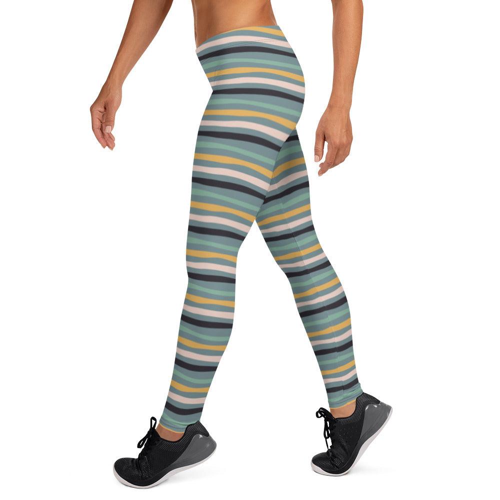 Green Tropical Stripes Leggings | DEEAREST LTD