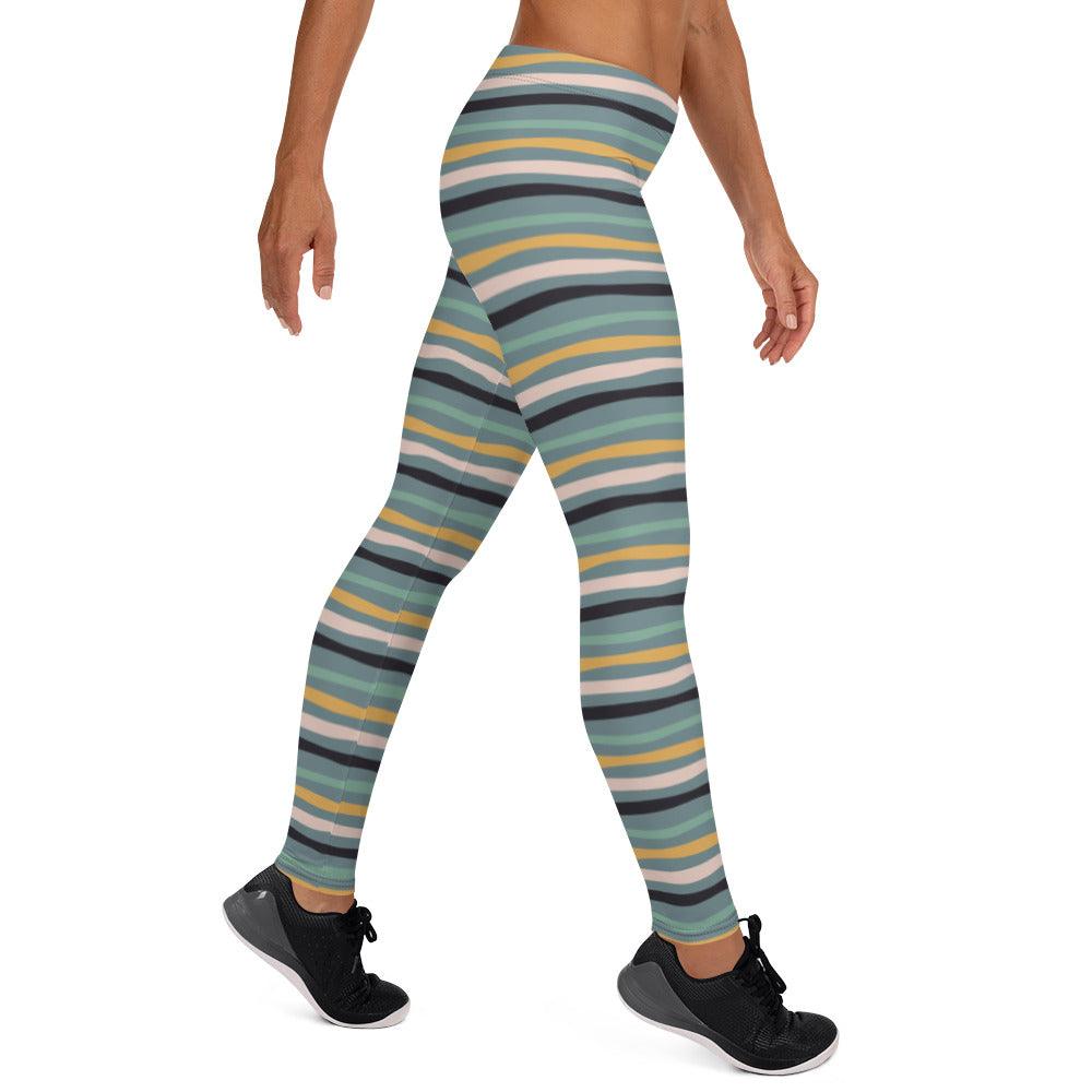 Green Tropical Stripes Leggings | DEEAREST LTD