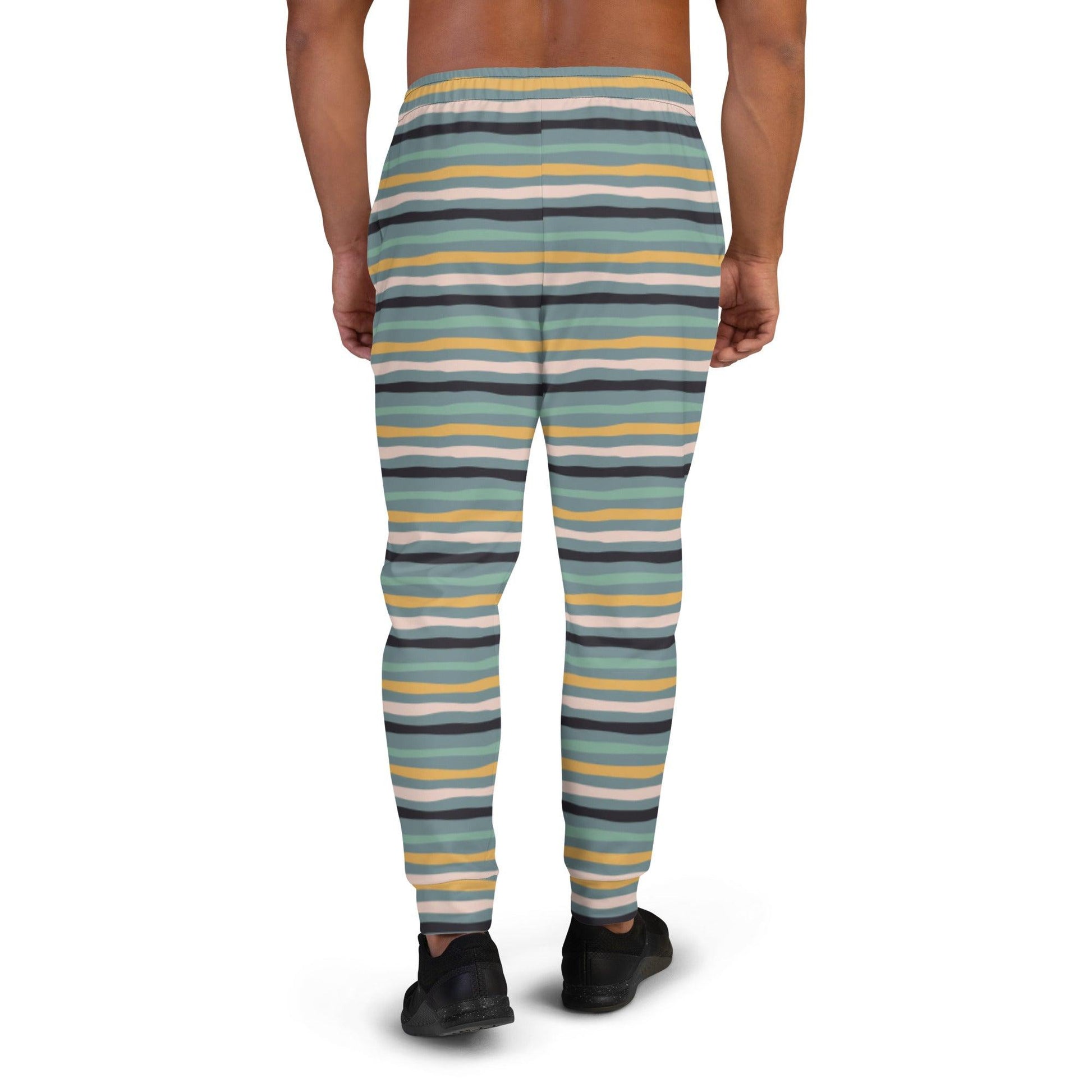 Green Tropical Stripes Men's Joggers | DEEAREST LTD