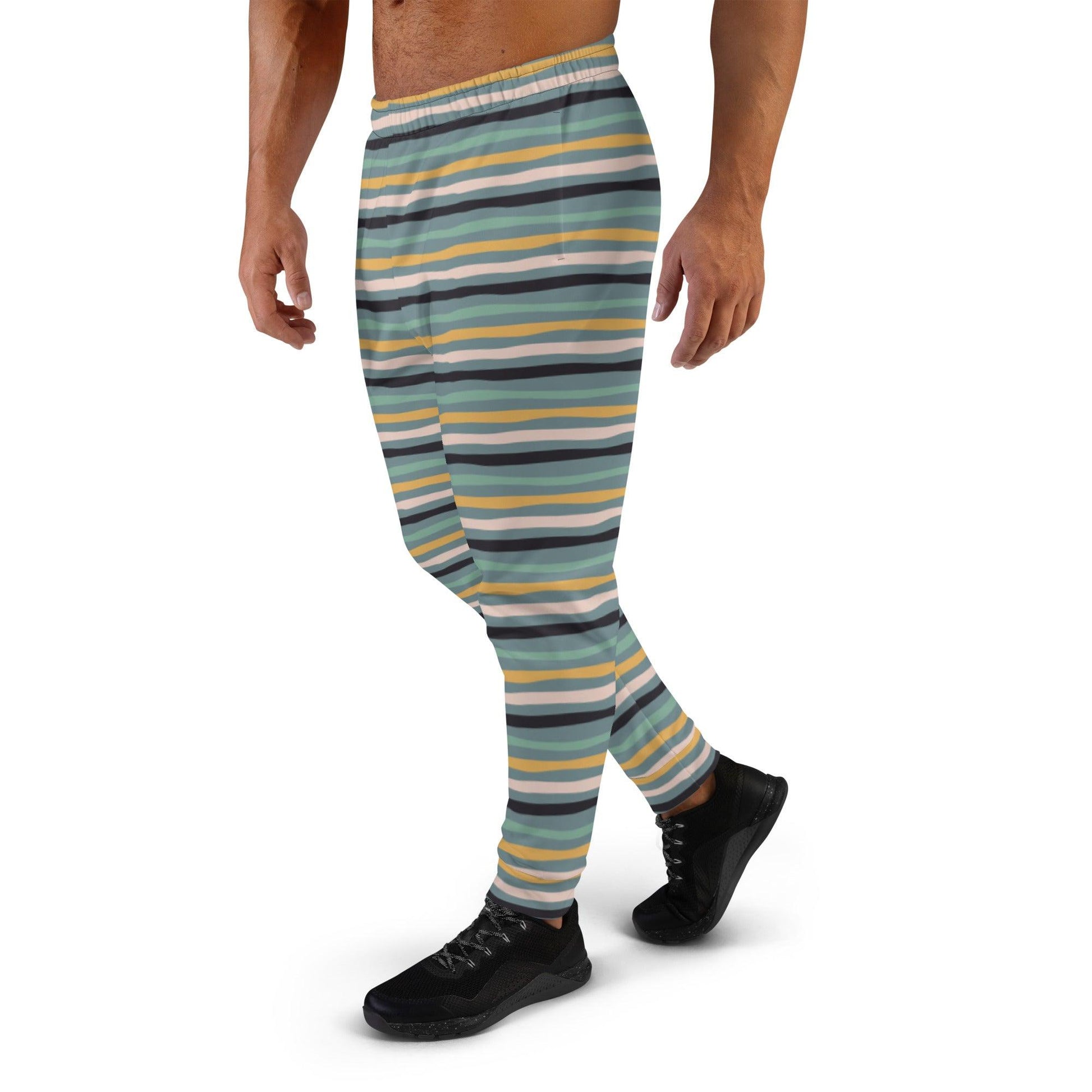 Green Tropical Stripes Men's Joggers | DEEAREST LTD