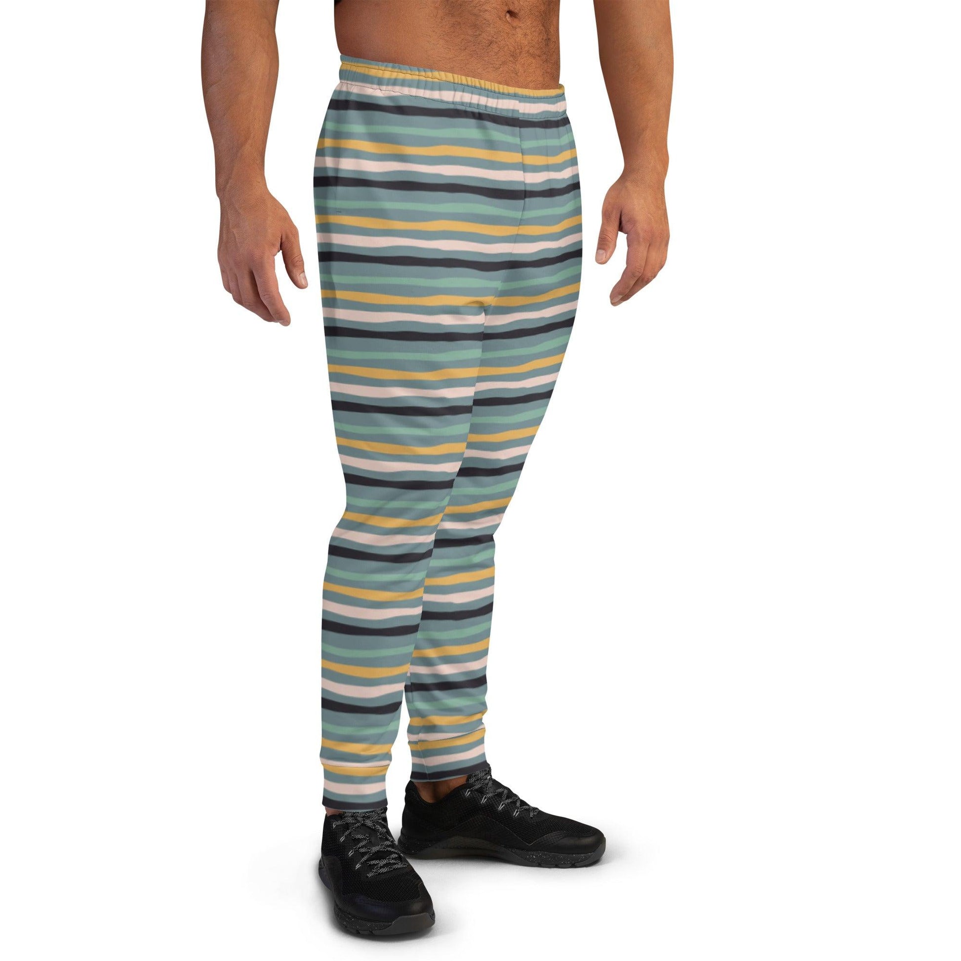 Green Tropical Stripes Men's Joggers | DEEAREST LTD