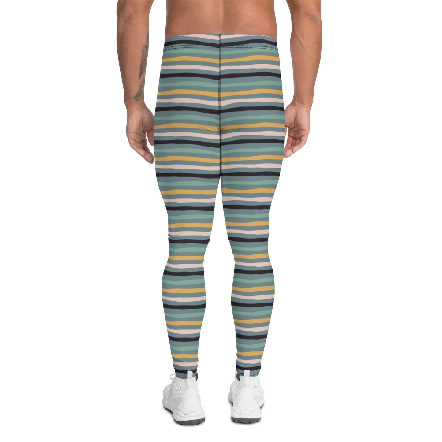 Green Tropical Stripes Men's Leggings | DEEAREST LTD