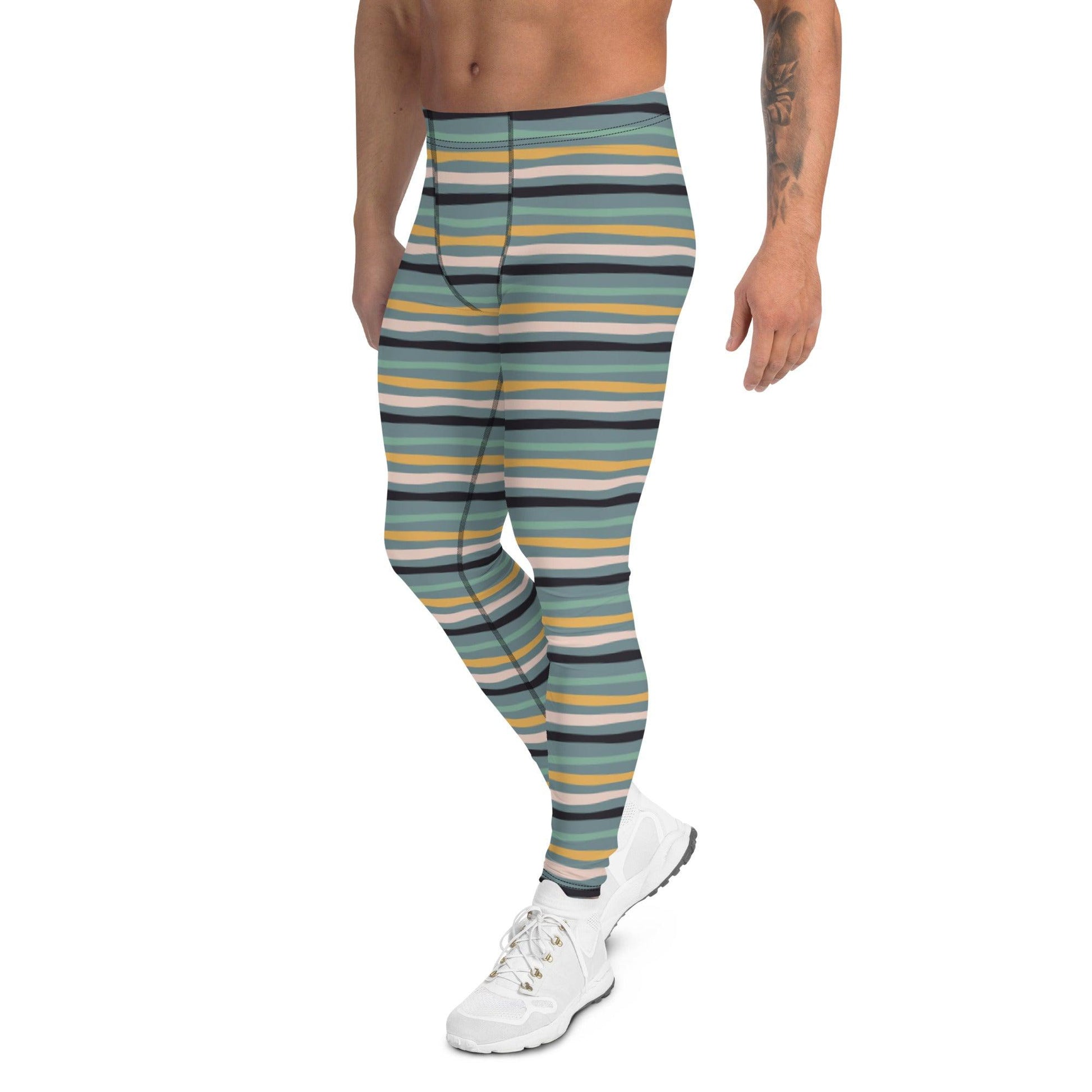 Green Tropical Stripes Men's Leggings | DEEAREST LTD