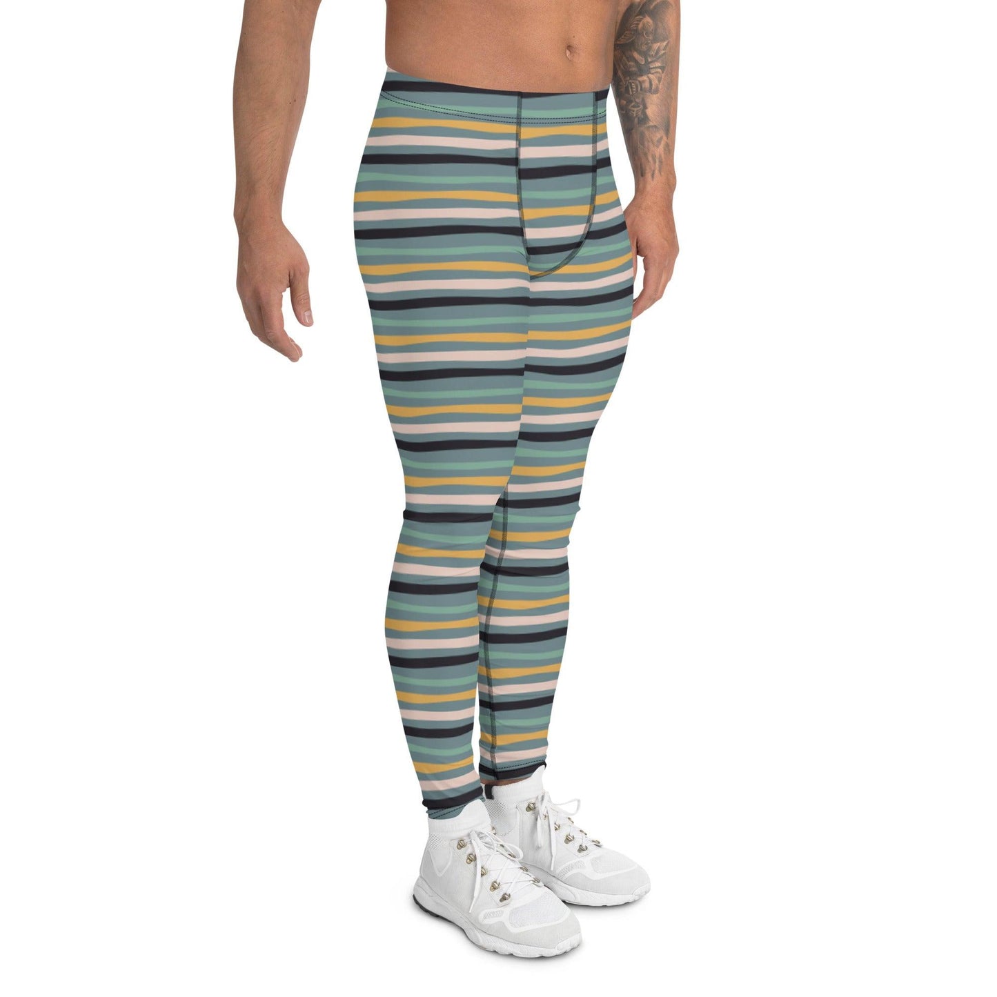 Green Tropical Stripes Men's Leggings | DEEAREST LTD