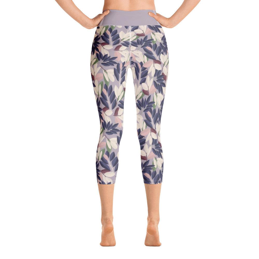 Lilac Leaves Yoga Capri Leggings | DEEAREST LTD