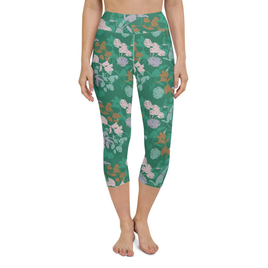 Green Blossom Yoga Capri Leggings | DEEAREST LTD