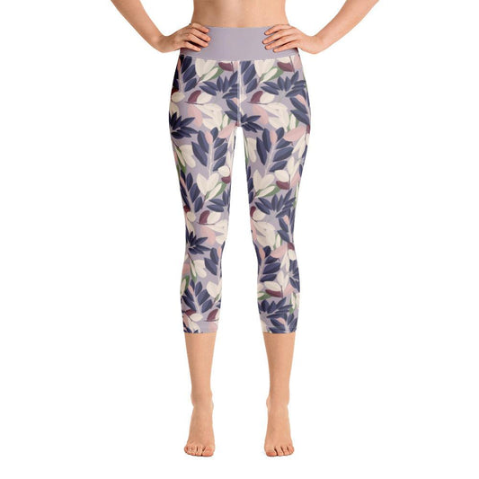 Lilac Leaves Yoga Capri Leggings | DEEAREST LTD