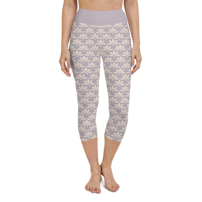 Lilac Flower Yoga Capri Leggings | DEEAREST LTD