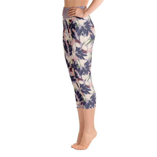 Lilac Leaves Yoga Capri Leggings | DEEAREST LTD