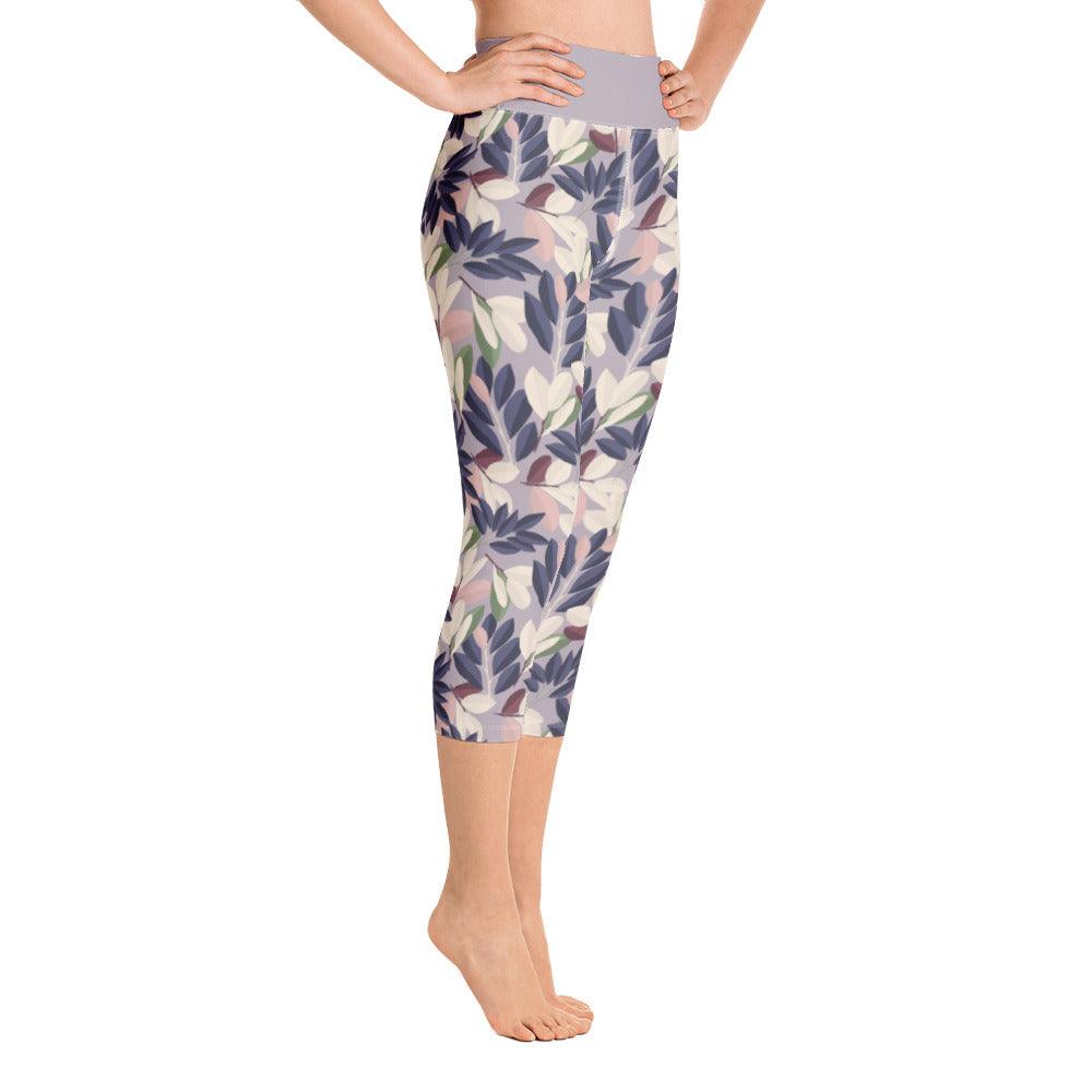 Lilac Leaves Yoga Capri Leggings | DEEAREST LTD