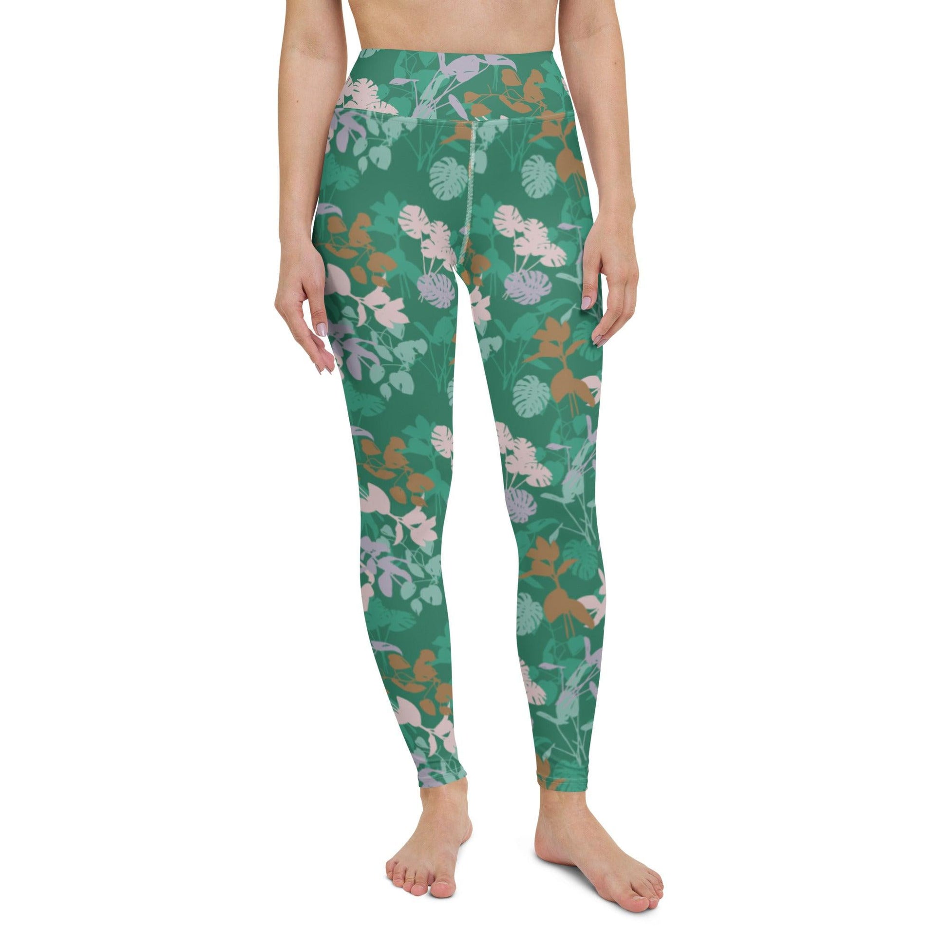 Green Blossom Yoga Leggings | DEEAREST LTD