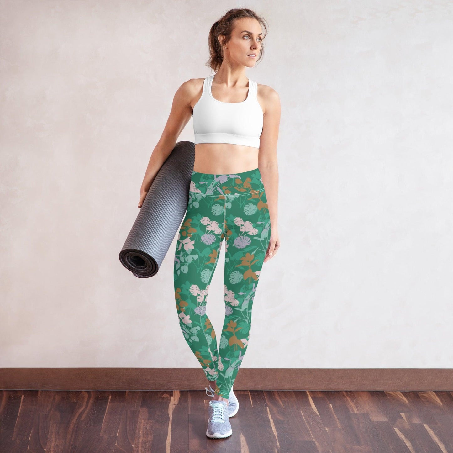 Green Blossom Yoga Leggings | DEEAREST LTD