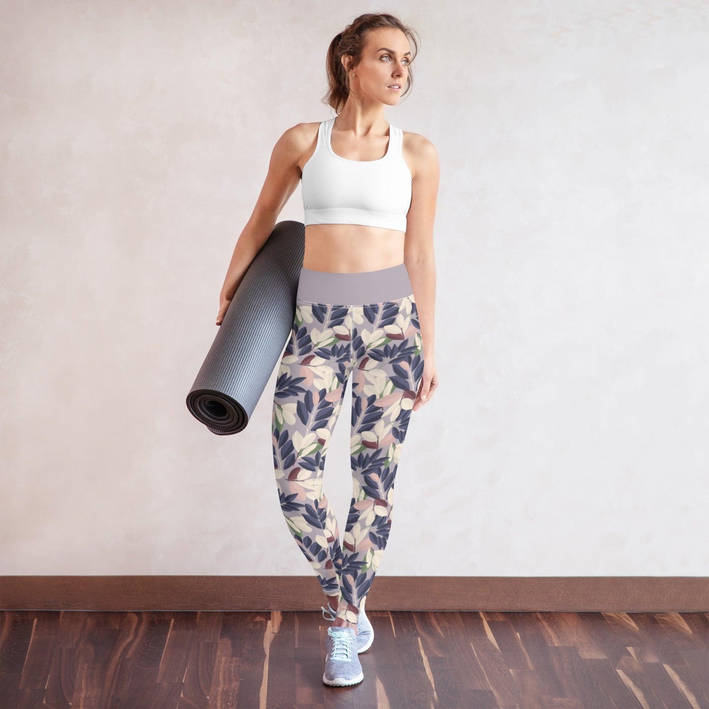 Lilac Leaves Yoga Leggings | DEEAREST LTD