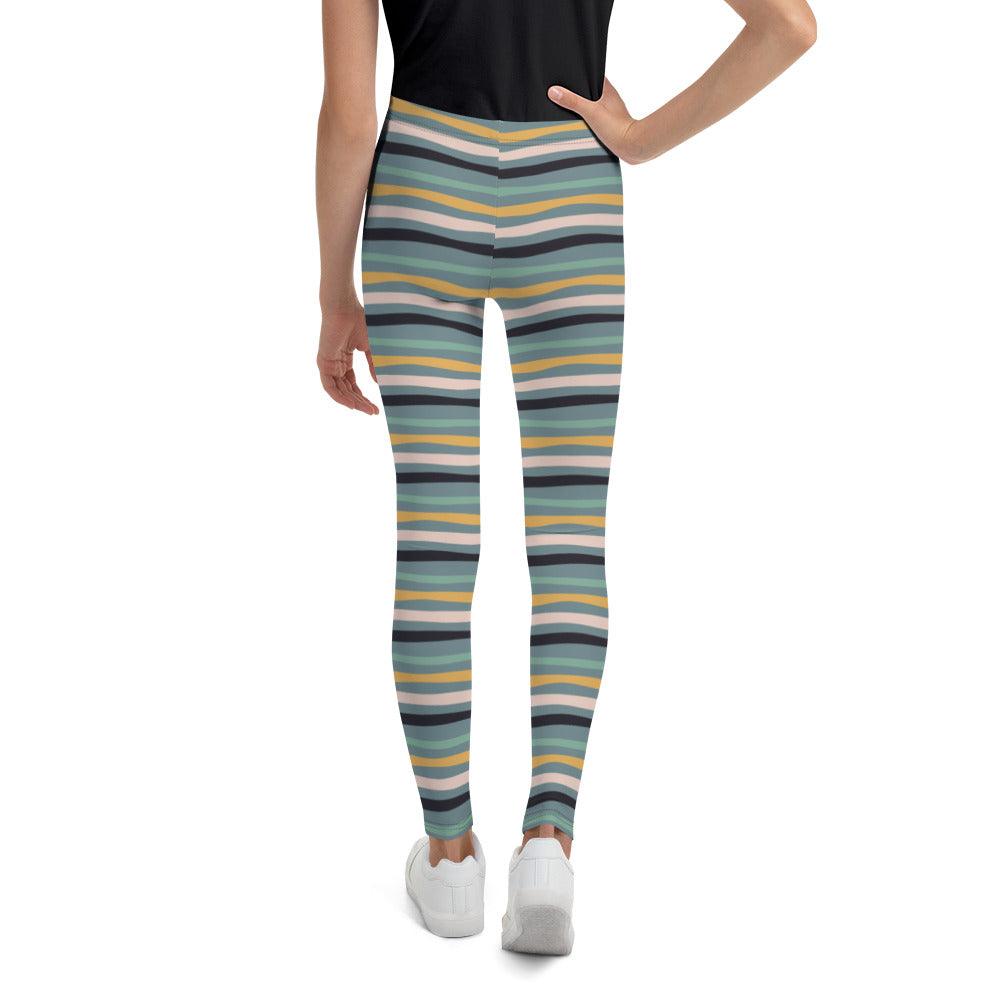 Green Tropical Stripes Youth Leggings | DEEAREST LTD