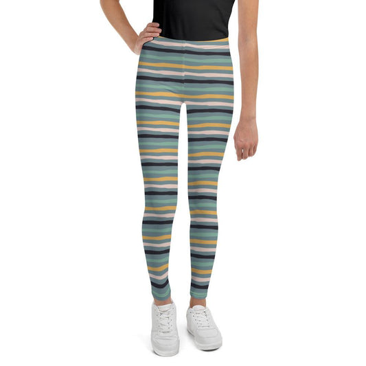 Green Tropical Stripes Youth Leggings | DEEAREST LTD