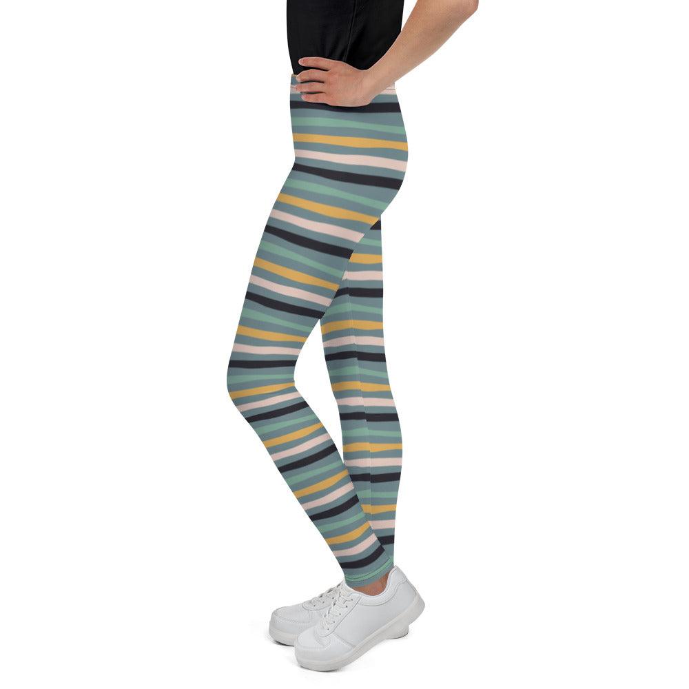 Green Tropical Stripes Youth Leggings | DEEAREST LTD