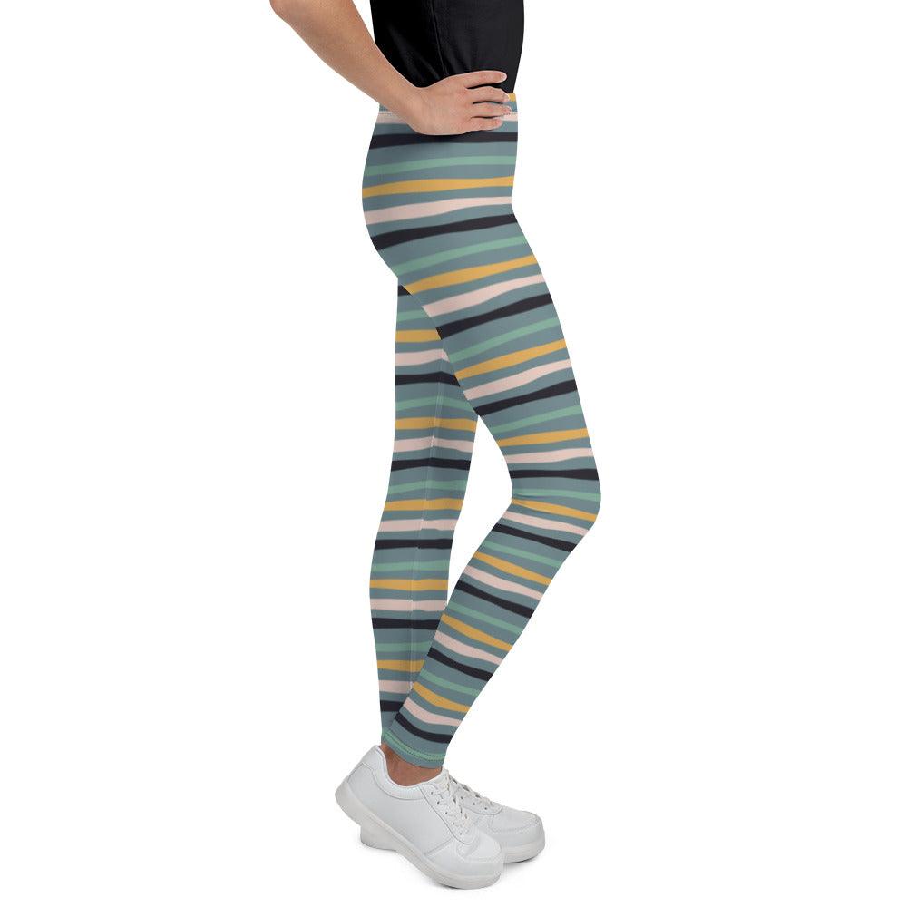 Green Tropical Stripes Youth Leggings | DEEAREST LTD